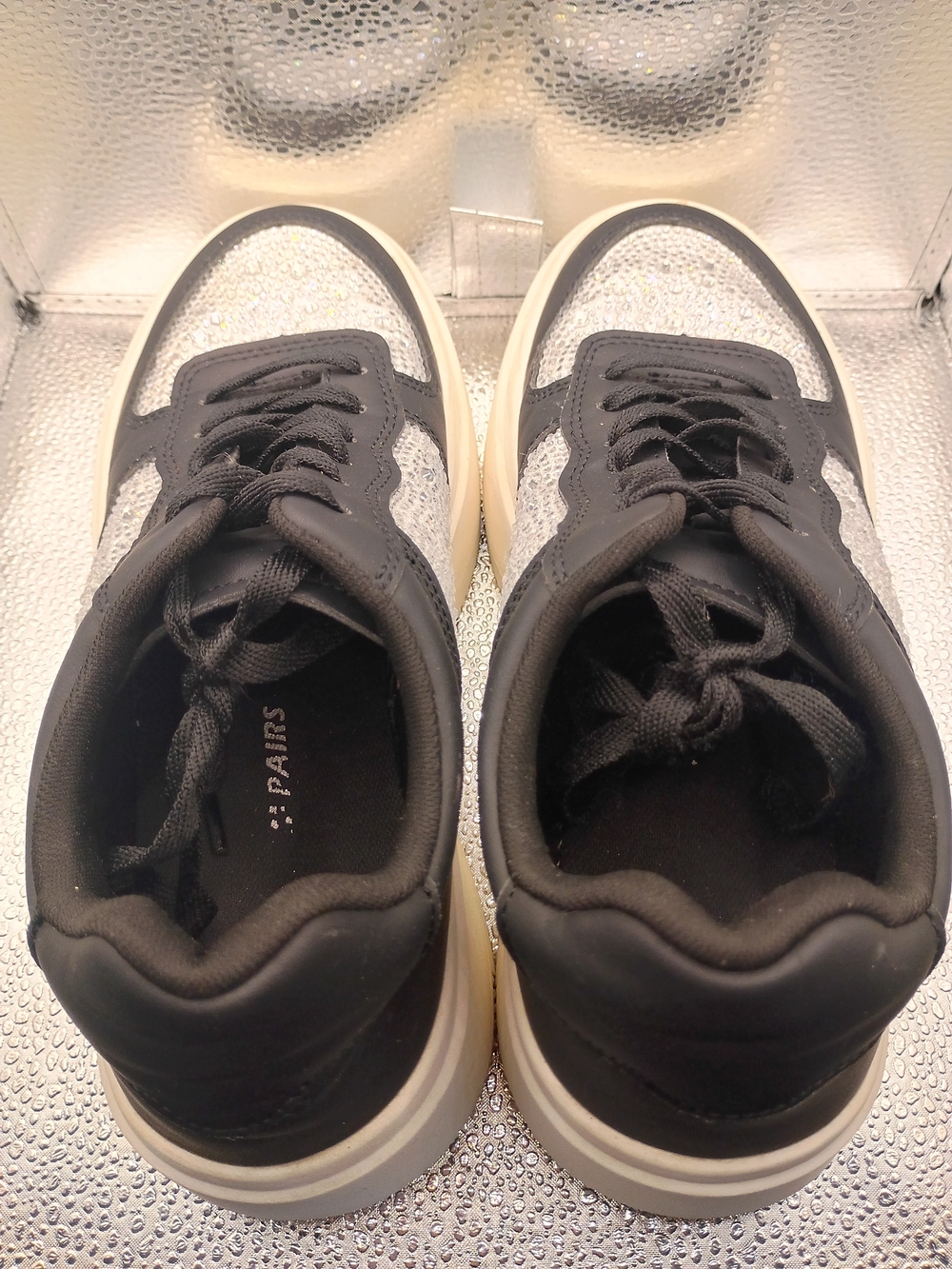 Platform Lace-Up Sneakers with Silver Rhinestone Panels - Picture 3 of 9